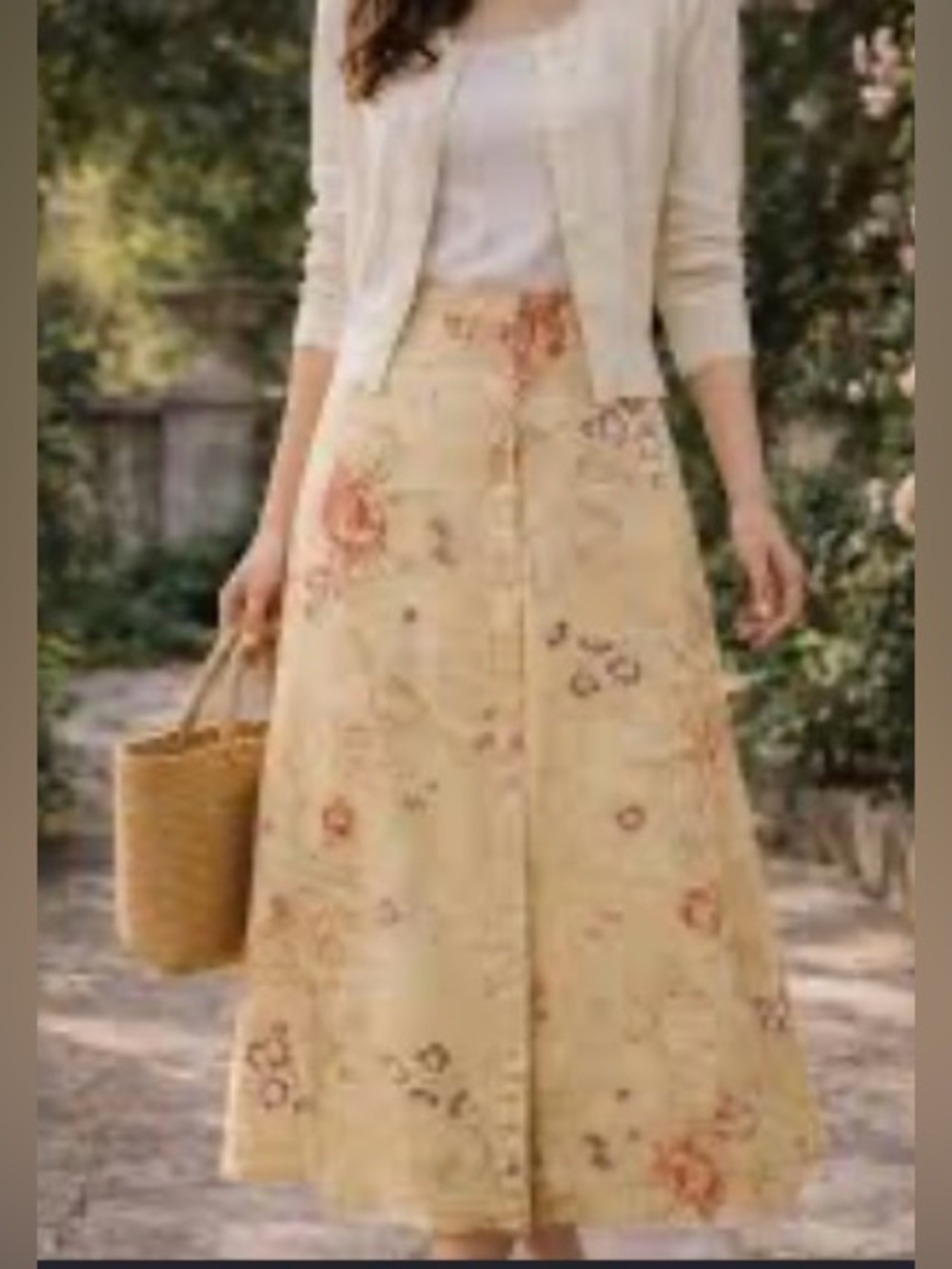 Vintage Lauren Ralph Lauren 100% linen floral button-front midi skirt, size 8. - Picture 2 of 11